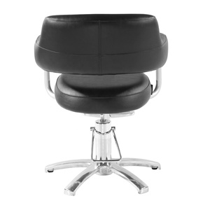   Sillón de Barbero Hidráulico para Salón de Belleza, Negro, de Cuero y Metal, con Base de Madera y Hierro - Product Image 3