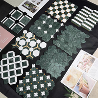 Mosaïque en marbre vert, blanc et or, 320x255mm, hexagone, design géométrique 3D pour salle de bain, cuisine, mur, sol