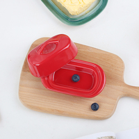 Mini-beurrier en céramique rouge mignon avec couvercle, petit récipient à beurre en porcelaine pour comptoir de cuisine, cadeau