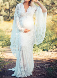 Vente en gros Vêtements de maternité Robe de mariée en dentelle blanche à manches longues pour femmes - Product Image 2