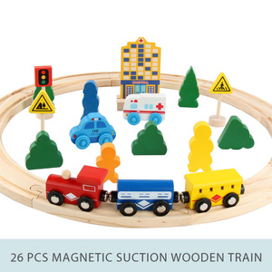 Juego de juguete de coche magnético de pista y riel de <span class=keywords><strong>madera</strong></span> Unisex, bloques de pista de tren pequeño para ensamblar juguetes educativos para niños con riel de <span class=keywords><strong>madera</strong></span> - Product Image 2