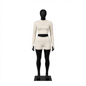 Conjunto de Yoga para Mujer de 2 Piezas, Top Corto sin Costuras, Pantalones Cortos de Cintura Alta, Manga Larga, Cierre de Cremallera de un Cuarto, Color Sólido, Spandex, Poliéster - Product Image 1
