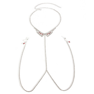 Bijoux de poitrine <span class=keywords><strong>sexy</strong></span> sans <span class=keywords><strong>piercing</strong></span>, chaîne de corps pour la plage d'été, clips de tétons en cristal avec accessoires de collier ras-du-cou pour femmes - Product Image 5