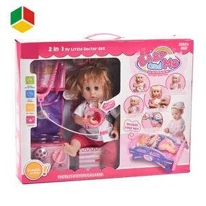 QS Toys Wholesale 2 in 1 lovely Electric baby B/O doll for children play plastic baby doll bed toy doctor set