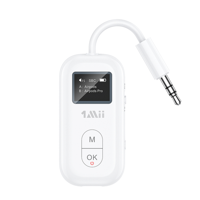 1Mii Airplane 3.5mm AUX Bluetooth Adapter With Aptx-LL/HD & Adaptive Bluetooth 5.2 Wireless Audio Transmitter and Receiver