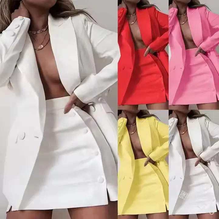 2024 nuevos trajes de mujer de talla grande de Color sólido para mujer, vestidos formales de oficina, dos piezas, 2 conjuntos, blazer y vestido de falda para mujer