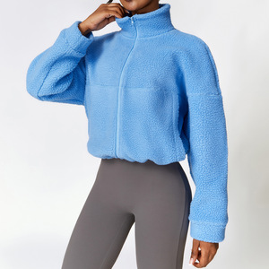 2025 mùa đông của phụ nữ lông cừu dày dây kéo Ngoài trời Chạy Áo khoác dưới dây rút chống gió chạy bộ athleợi Sherpa - Product Image 2