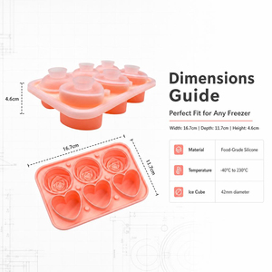 Ensemble de moules à glace en silicone de qualité alimentaire en forme de rose et de cœur 3D, avec couvercle hermétique, anti-odeur, anti-fuite, empilables, pour whisky, cocktails, desserts - Product Image 2