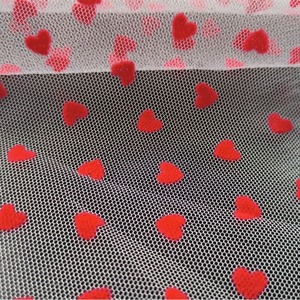 Ancho 150 cm poliéster Spandex Flock malla encaje tela <span class=keywords><strong>amor</strong></span> forma velo tul tela para mujer falda boda vestido <span class=keywords><strong>de</strong></span> novia - Product Image 6