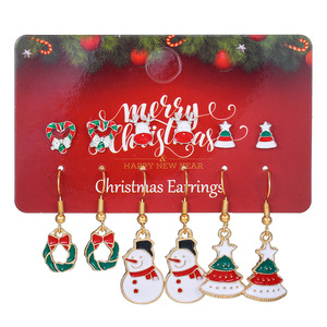 Christmas Earrings Set 6 Pairs Alloy Cartoon Reindeer Tree Santa Women's Jewelry Gift - Product Image 5