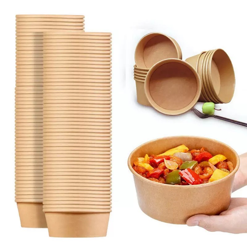 18oz 500ml Disposable Round Paper Bowl with Lid for Salad Food Take Away Packaging Food Safe Paper Plates & Bowls