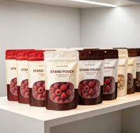 Sacs d'emballage alimentaire souples personnalisés avec logo, type Doypack, à fermeture éclair, fabricant de sacs à fond plat