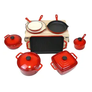 Factory Wholesale 12PCS Non Stick Enamel Cast Iron Cookware Sets Enamel Casseroles Cast Iron Griddle Plates Frying Pans