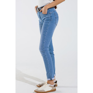 Jeans skinny en bleu délavé avec strass sur toute la partie avant - Product Image 5