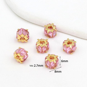 Perles <span class=keywords><strong>en</strong></span> laiton plaqué or 18 carats, forme tonneau/rond, zircon, trou traversant, design taille fine, pour bracelet/<span class=keywords><strong>collier</strong></span> <span class=keywords><strong>en</strong></span> cristal, fabrication de bijoux DIY - Product Image 5