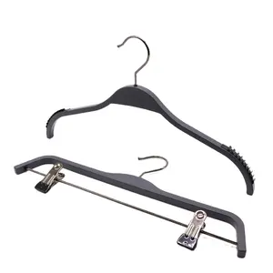 Zara Style Customizable Logo High Quality Space Saving Black Non-Slip Light Weight Plastic Clothes Hanger with Clips