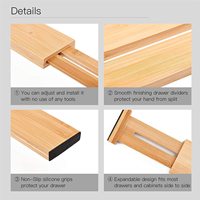 MIXWARES 4-delige set natuurlijke bamboe keukenlade organizers, verstelbare ladeverdelers voor keuken, slaapkamer, badkamer, commode, kantoor
