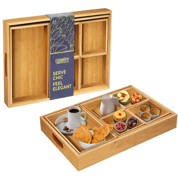 Set of 7 Bamboo Trays - Earthy Tone Collection for Sustainable Home Organization