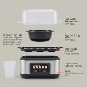 Vaporizador de Huevos <span class=keywords><strong>El</strong></span>éctrico Aihome <span class=keywords><strong>para</strong></span> Huevos Cocidos Suaves/Medios/Duros, Capacidad <span class=keywords><strong>para</strong></span> 6 Huevos, Control Táctil, Silencioso, Apagado Automático, Carcasa de Plástico - Product Image 2