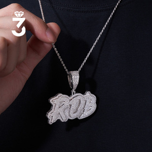 Pendentif en moissanite avec plaque nominative <span class=keywords><strong>ROB</strong></span> style Hip Hop, micro-pavé de pierres rondes sur toute la surface, en argent sterling S925, vente en gros - Product Image 6