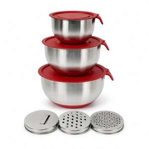 Bol à salade en acier inoxydable avec base et couvercle en silicone, bassine en acier inoxydable, bassine à assaisonnements, bassine à légumes, usage domestique - Product Image 2