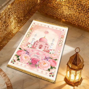 Alfombra de Oración <span class=keywords><strong>Rosa</strong></span> de Terciopelo con Diseño Floral Estampado, con Borla, Antideslizante y Plegable - Product Image 6