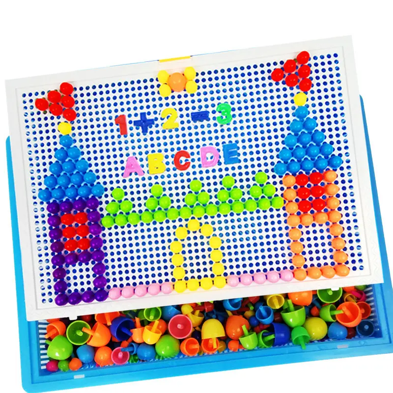 296pcs Mushroom nail DIY handmade toys children's educational toyschildren's intelligent 3D puzzle game Jigsaw board Toys