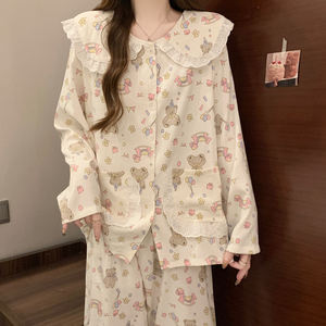 ชุดนอนแขนยาวผ้าฝ้ายเนื้อนุ่มสบายและทันสมัย รุ่นฤดูใบไม้ผลิและฤดูใบไม้ร่วง ชุดนอนน่ารักสำหรับผู้หญิง - Product Image 4