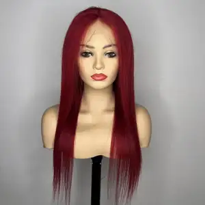 Wig rambut manusia renda depan 99J rambut alami warna merah 13*4 13*6 Wig Frontal renda HD untuk wanita renda transparan