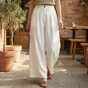 <span class=keywords><strong>Pantaloni</strong></span> Larghi Casual a Vita Alta per <span class=keywords><strong>Donna</strong></span>, Alta Qualità, <span class=keywords><strong>100</strong></span>% <span class=keywords><strong>Lino</strong></span>, Vendita all'Ingrosso - Product Image 2