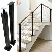 Modernes Design T316 Schwarzer Edelstahl-Seilgeländerpfosten mit Verstellbarer Oberhalterung für Innen- und Außentreppen-Balkongeländer