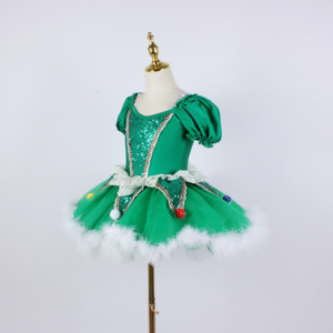 Vestito Tutu da Balletto per Bambine a Tema Albero di Natale, con Paillettes Verdi e Maniche a Sbuffo, Costume per Spettacoli Teatrali - Product Image 3