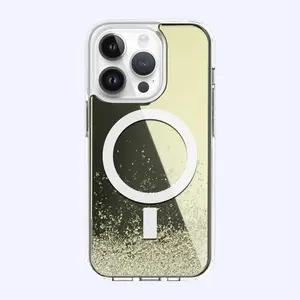 Étui pour téléphone portable 15 Pro Max avec miroir à l'arrière Étui magnétique en diamant avec miroir de maquillage