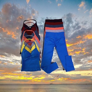 ชุดออกกำลังกายโยคะแบบ 2 ชิ้น เสื้อกล้ามและกางเกงเลกกิ้ง แห้งเร็ว ผลิตจากผ้าสแปนเด็กซ์/ไนลอน เหมาะสำหรับพิลาทิสและปั่นจักรยาน - Product Image 3