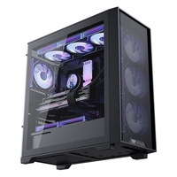 Casing PC Gaming Baja SPCC ATX Mid-Tower dengan Panel Samping Kaca Tempered, Radiator Pendingin Cair, Kabinet Komputer Desktop