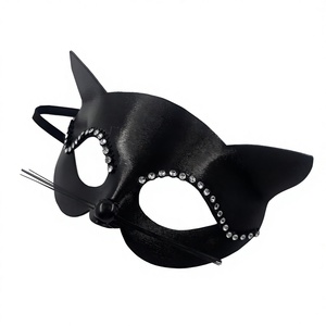 Masques de soirée de luxe noirs en PVC pour femmes, imprimés en typographie, <span class=keywords><strong>avec</strong></span> strass en forme de chat, accessoires de déguisement d'<span class=keywords><strong>Halloween</strong></span> - Product Image 3