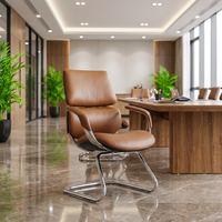 Chaise de bureau cantilever moderne en cuir marron, chaise de direction ergonomique pour invités avec structure en acier de 2,0 mm d'épaisseur pour salle de conférence