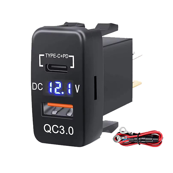 DC12V 24V Panel Mount USB Oullet USB QC3.0 18W and Type C PD 36W With Built-in Voltmeter for Toyota ,FJ ,Cruiser ,Tacoma