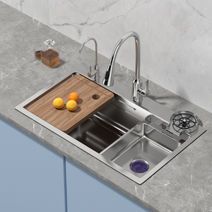 Lavello da <span class=keywords><strong>cucina</strong></span> in raso spazzolato grande capacità, realizzato in acciaio inossidabile 304, con Anti intasamento, incluso rubinetto estraibile - Product Image 3