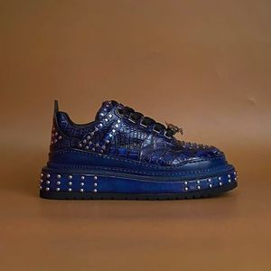 Luxury 100% Crocodile Leather Oxford <b>Shoes</b> for Men – Electric Blue <b>Gothic</b> Punk Design with Rivet Embellishments & Elevator Chunk - Product Image 5