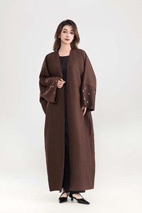 <span class=keywords><strong>Abaya</strong></span> <span class=keywords><strong>Kimono</strong></span> Modeste pour Femmes Musulmanes avec Broderie en Forme de Croissant et Manches Ouvertes, Logo Personnalisé OEM - Product Image 5