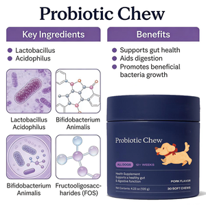 อาหารเสริมสำหรับสุนัข OEM พรีไบโอติกส์ โปรไบโอติกส์ ชนิดเคี้ยว ช่วยเสริมภูมิคุ้มกัน บำรุงสุขภาพลำไส้ เอนไซม์ย่อยอาหาร บรรเทาอาการแพ้ อาการคัน ขนมขบเคี้ยวสำหรับสัตว์เลี้ยง - Product Image 6
