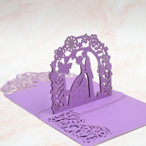 Inviti di Nozze <span class=keywords><strong>Pop</strong></span>-up Trifold con Busta, Taglio Laser 3D Viola per Sposi - Product Image 2