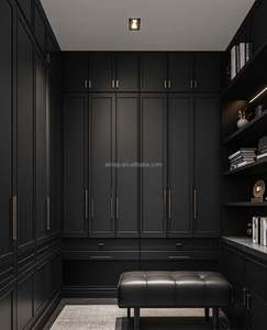 Meubles de chambre à coucher en bois fixe haut de gamme, cuisine et vestiaire minimalistes personnalisés en noir, blanc et gris - Product Image 2
