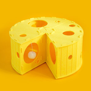 Wholesale Felt Cheese Shaped <strong>Cat</strong> Bed, Multi-hole Play Tunnel <strong>Cat</strong> <strong>Hideaway</strong>, Breathable Indoor <strong>Cat</strong> Sleeping House with Toy Ball - Product Image 4