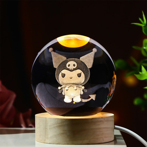 3D Pikachu Kuromi <strong>Hello</strong> <strong>Kitty</strong> Mini Night <strong>Lamp</strong> Crystal Ball Stitch <strong>Desk</strong> Decoration LED Light Source Battery Power Boy Girl Gift - Product Image 3