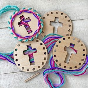 Kit de Manualidades de Madera para Decoración de Cruz de Pascua, Adorno Redondo Hecho a Mano, Tabla de Tejer con Hilo para Uso en Interiores, Estilo Moderno Minimalista - Product Image 1
