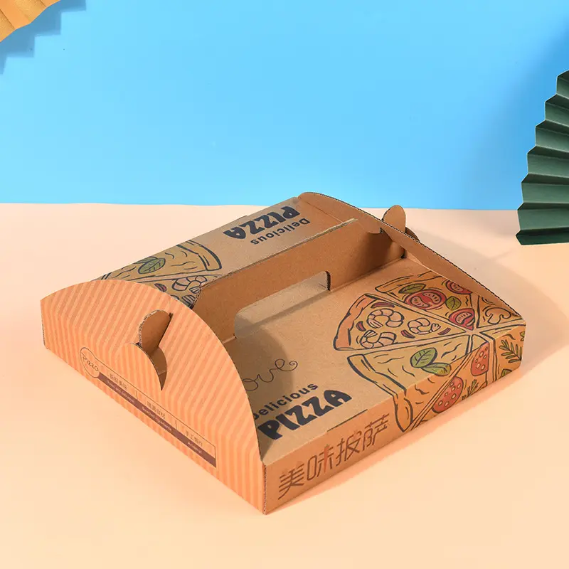 OEMクイックデリバリーピザボックスハンドル付き段ボール箱パッケージ
