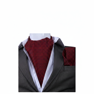 Ensemble Ascot et Pochette de Costume Exclusif Exve pour Hommes, à Carreaux Rouge Marine, pour Mariages, Fabriqué en Turquie - Product Image 2