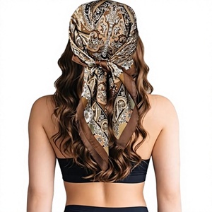 Women Silk Square <b>Hijab</b> With Paisley Pattern Multifunctional Head Scarf For Daily Wear All Seasons - Product Image 1